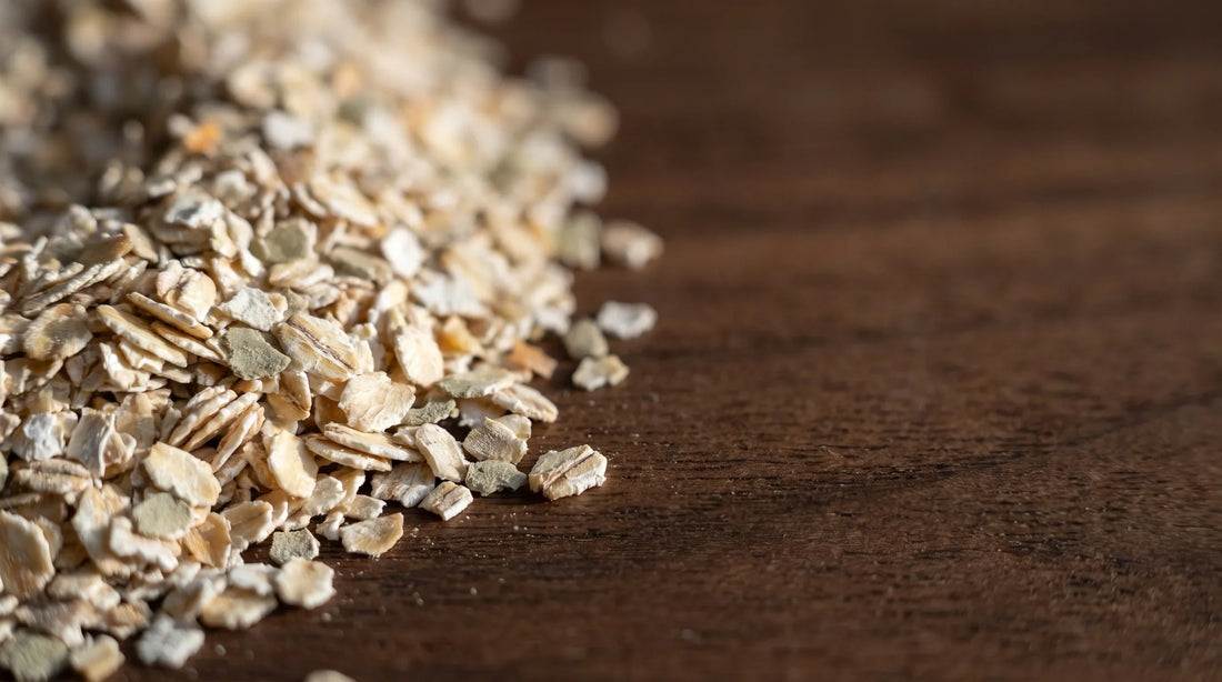 Macro photograph of cold-processed rye bran flakes showing their layered papery structure